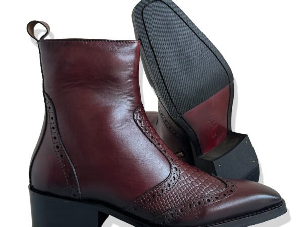 Men's Burgundy Leather Chelsea Ankle Boots | Premium Brogue Side Zip Formal & Casual Boots by Onestall