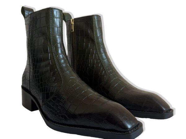 Black Crocodile Texture Ankle Boots for Women | Block Heel Boots | Stepswift