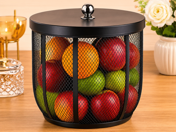 Metal Fruit Basket with Lid | Decorative Fruit & Vegetable Storage Basket | Junaid Khan