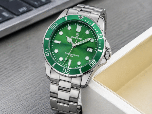 Luxury Green Dial Stainless Steel Analog Watch for Men | Quartz Watch | Elite Time