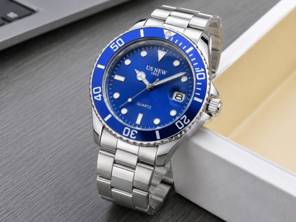 Luxury Silver Royal Blue Dial Stainless Steel Analog Watch for Men | Quartz Watch | Elite Time