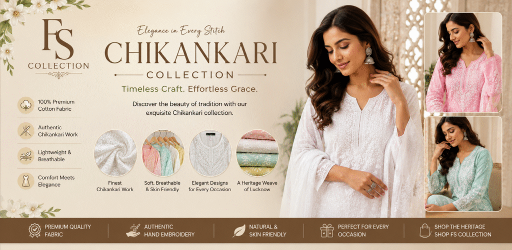 FS Collection premium Lucknowi Chikankari kurtis for women with authentic embroidery and elegant ethnic designs