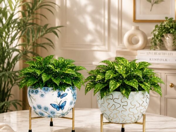 Decorative Ceramic Planter Pots with Metal Stand Set | Indoor Plant Pot Set | Junaid Khan