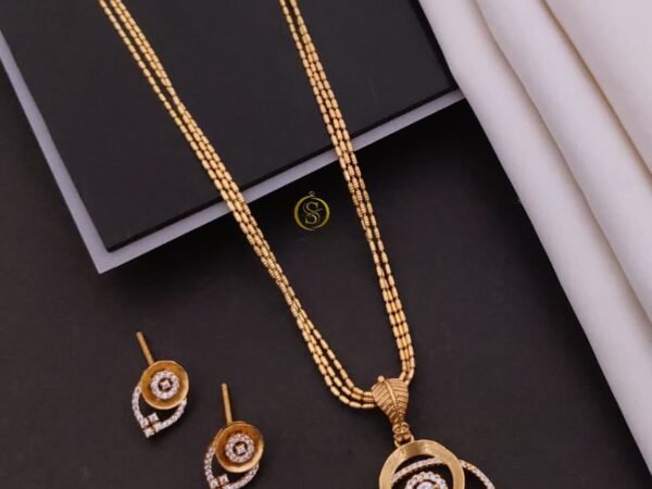 Elegant Gold Plated Pendant Necklace Set with Earrings | AD Jewelry Set | Shree Shine