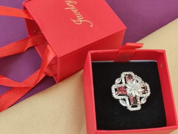 Luxury Floral Crystal Adjustable Ring for Women | Elegant Statement Party Wear Finger Ring