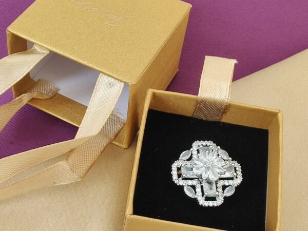 Luxury Floral Crystal Adjustable Ring for Women | Premium Statement Party Wear Ring
