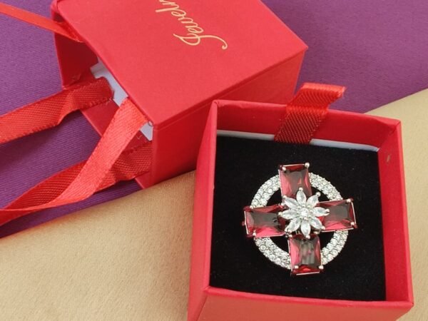 Luxury Ruby Red Crystal Adjustable Ring for Women | Premium Designer Statement Ring