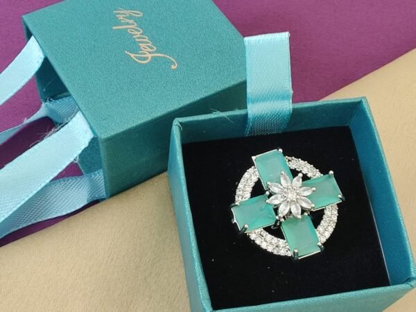 Luxury Aqua Green Crystal Adjustable Ring for Women | Premium Designer Statement Ring