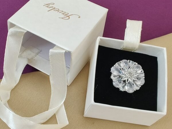 Luxury White Crystal Floral Adjustable Ring for Women | Elegant Silver Plated Party Wear Ring