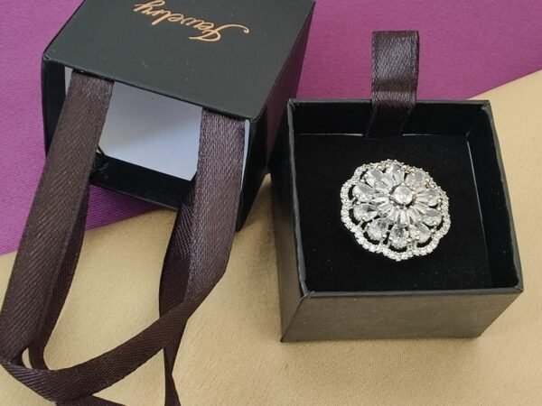 Shree Shine Crystal Floral Adjustable Ring for Women | Silver Plated Designer Ring