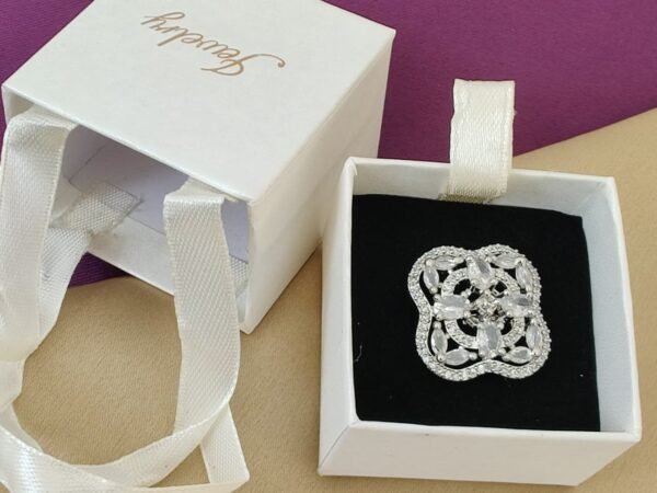 Shree Shine Crystal Square Floral Adjustable Ring for Women | Silver Plated Designer Ring