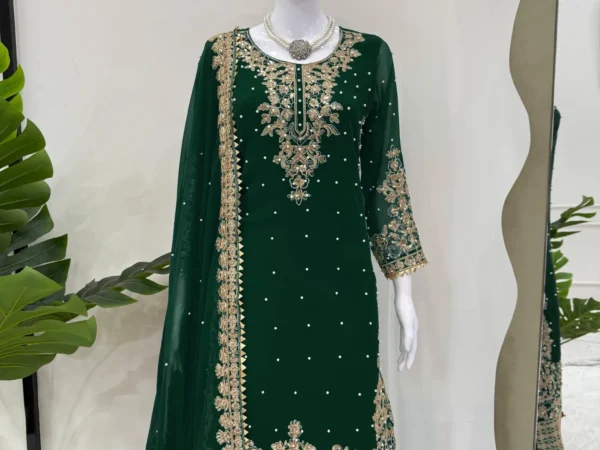 Green Exquisite Heavy Work Top Patiyala Suit Set For Women & Girl | BRAD LEEZO