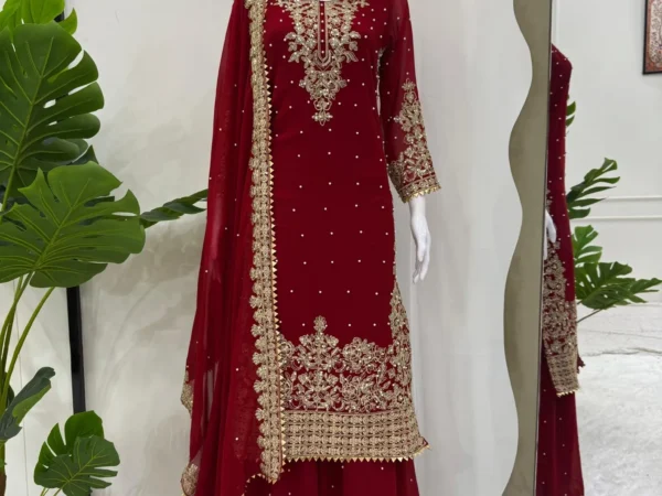 Maroon Exquisite Heavy Work Punjabi Suit Set For Women & Girl | Designer Party Wear Suit | BRAD LEEZO
