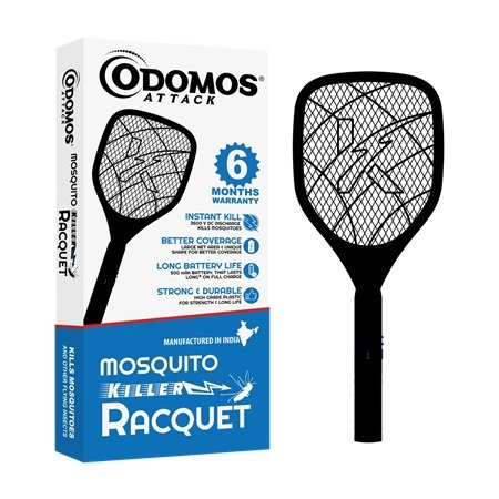 Odomos Attack Electric Mosquito Killer Racquet Rechargeable Indoor Insect Killer Bat with High Voltage Mesh USB Charging for Mosquitoes Flies and Flying Insects