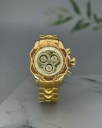 Premium Gold Chronograph Style Analog Watch for Men with Gold Metal Bracelet Available on OneStall
