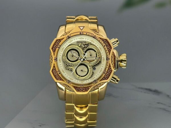 Premium Gold Chronograph Style Analog Watch for Men with Gold Metal Bracelet Available on OneStall