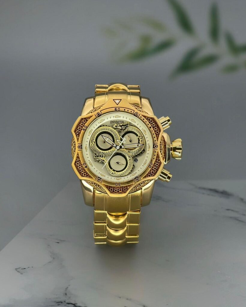 Premium Gold Chronograph Style Analog Watch for Men with Gold Metal Bracelet Available on OneStall
