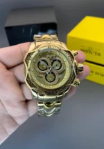 Premium Gold Chronograph Style Analog Watch for Men with Gold Metal Bracelet Available on OneStall