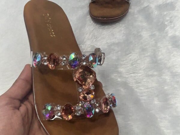 Women's Transparent Multicolor Crystal Flat Sandals | Party Wear Slip-On Flats
