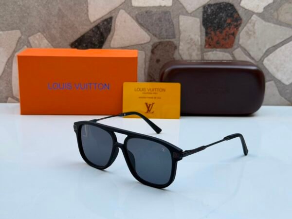 Louis Vuitton Luxury Square Polarized Sunglasses for Men & Women | UV400 Protection | Premium Designer Eyewear | Black Frame Grey Lens