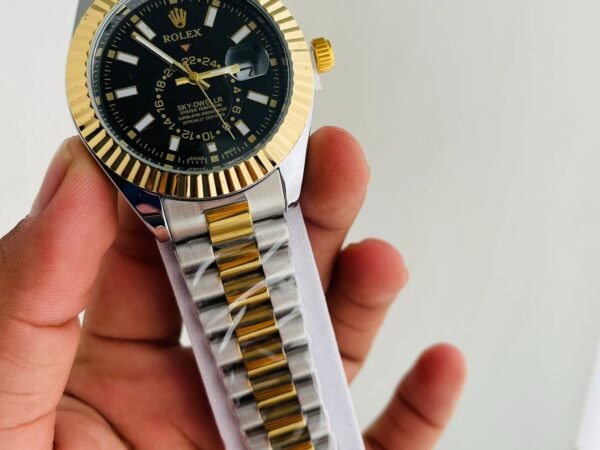 Rolex Sky-Dweller Style 42mm Black Dial Gold and Silver Stainless Steel Jubilee Bracelet Luxury Analog Watch for Men Reward Point Collection Available on Onestall.in