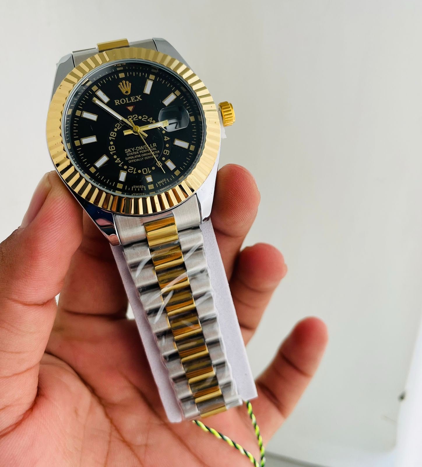 WhatsApp Image 2026-07-11 at 1.07.31 PM (6) Rolex Sky-Dweller Style 42mm Black Dial Gold and Silver Stainless Steel Jubilee Bracelet Luxury Analog Watch for Men Reward Point Collection Available on Onestall.in