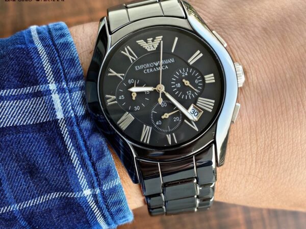 Emporio Armani Black Ceramic Chronograph Style Quartz Analog Watch for Men
