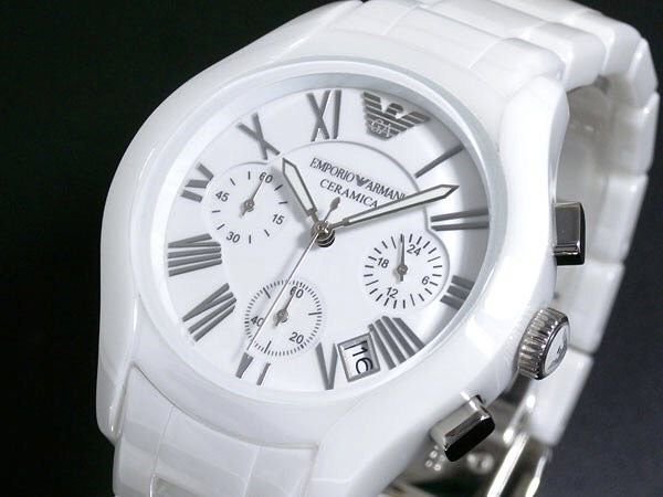 Emporio Armani White Ceramic Analog Quartz Watch for Men | Premium White Dial, Silver Roman Numerals