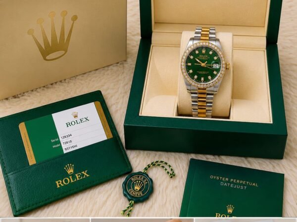 Rolex Women's Watch Stainless Steel Jubilee Bracelet Luxury Two Tone Gold Silver Green Dial Crystal Bezel 31mm | Reward Point