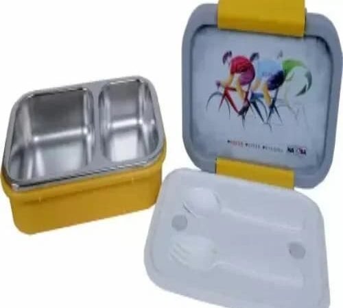 Stainless Steel 2 Compartment Kids Lunch Box | Leakproof School Tiffin Box with Spoon