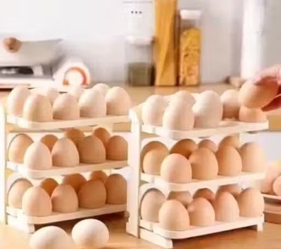 3 Layer Flip Type Plastic Egg Rack 24 Grid Refrigerator Egg Holder Tray for Fresh Egg Storage Kitchen Organizer